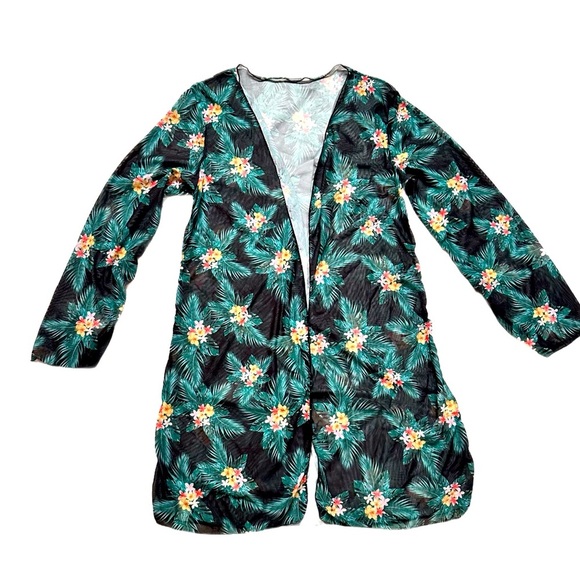 3-PIECE SWIM SET ~ Black Bikini w/Tropical Print Adjustable Straps and Cover-Up - Picture 4 of 8